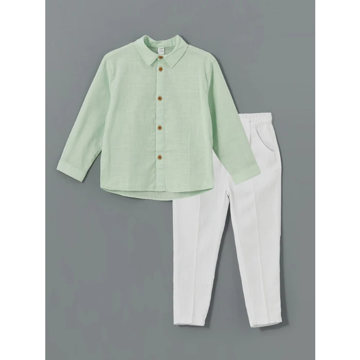 LCW Kids YEŞİL Basic Erkek Çocuk Gömlek ve Pantolon 2li