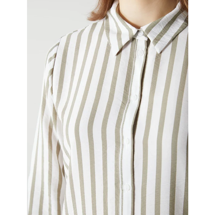 LCWAIKIKI Classic HAKİ Çizgili Kadın Gömlek Tunik