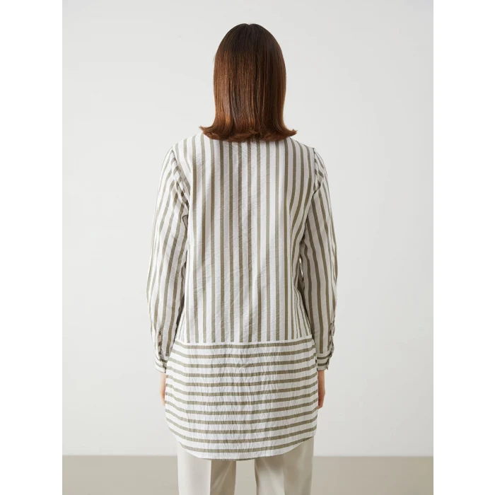 LCWAIKIKI Classic HAKİ Çizgili Kadın Gömlek Tunik