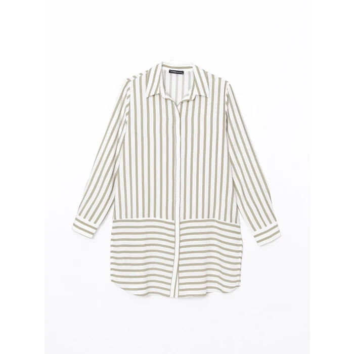 LCWAIKIKI Classic HAKİ Çizgili Kadın Gömlek Tunik