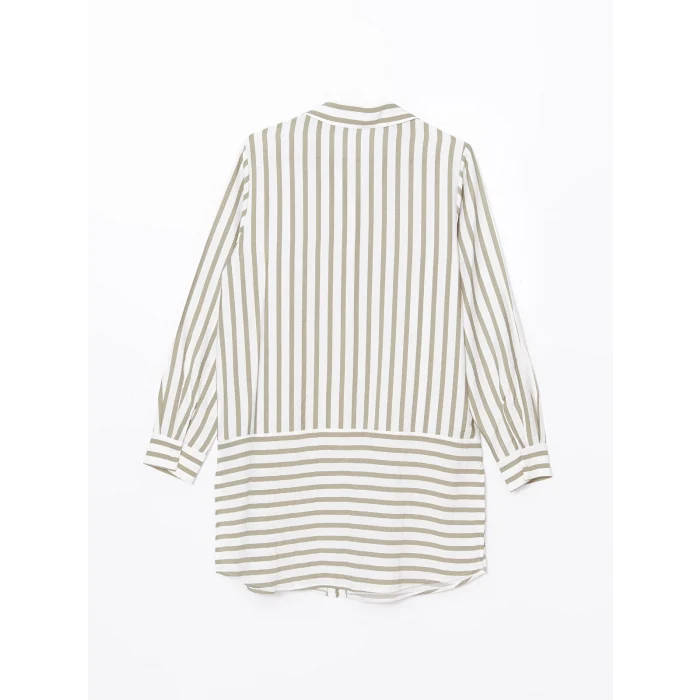LCWAIKIKI Classic HAKİ Çizgili Kadın Gömlek Tunik