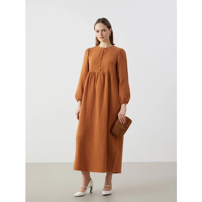 LCW Modest TURUNCU Bisiklet Yaka Kadın Elbise