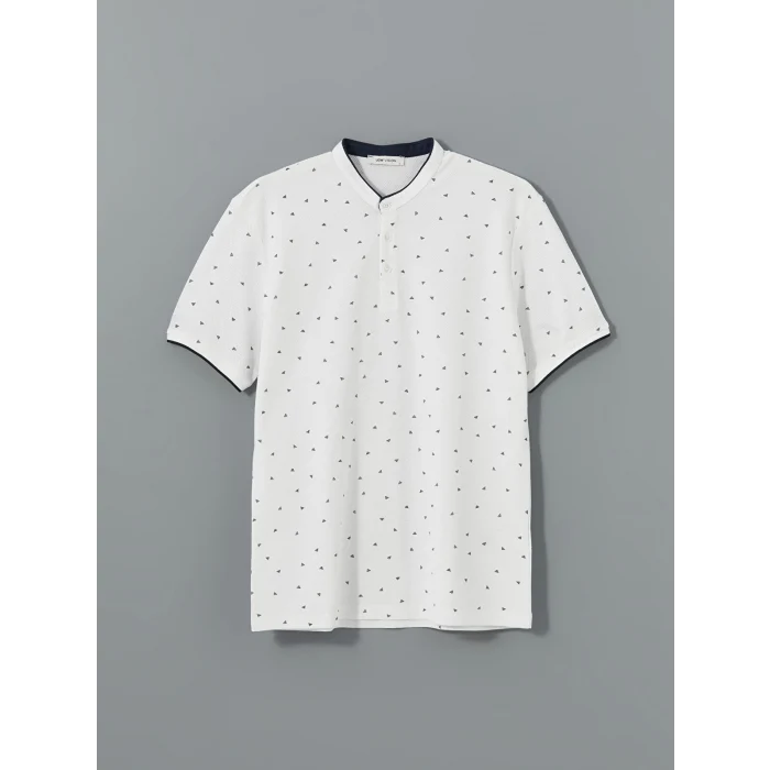 LCW Vision BEYAZ Hakim Yaka Kısa Kollu Desenli Erkek Tişört