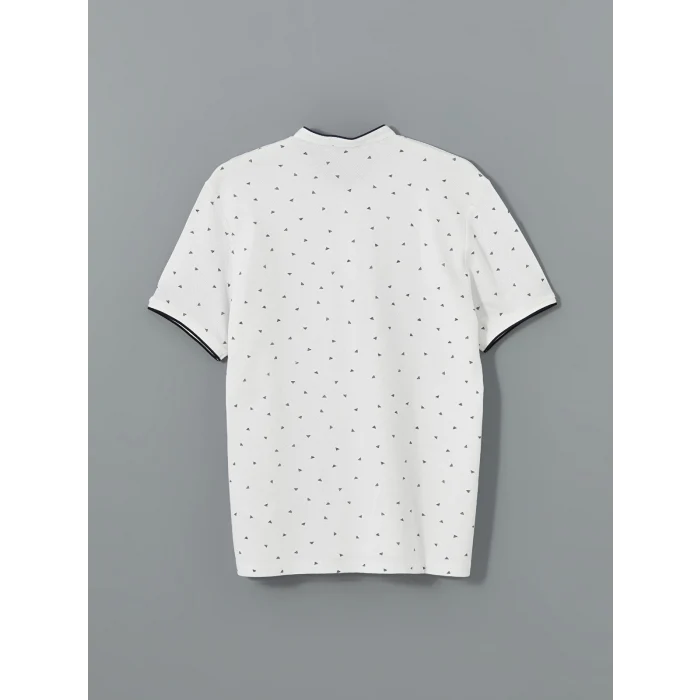 LCW Vision BEYAZ Hakim Yaka Kısa Kollu Desenli Erkek Tişört