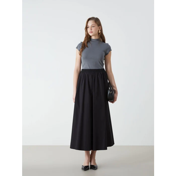 LCW Modest SİYAH Beli Lastikli Kadın Kloş Etek