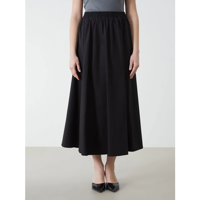 LCW Modest SİYAH Beli Lastikli Kadın Kloş Etek