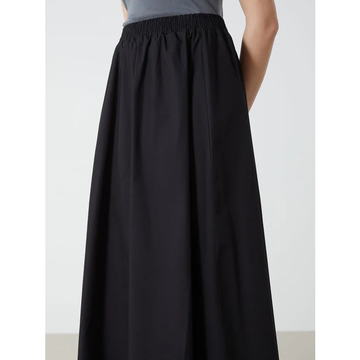 LCW Modest SİYAH Beli Lastikli Kadın Kloş Etek