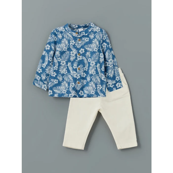 LCW baby MAVİ Hakim Yaka Erkek Bebek Gömlek ve Pantolon 2li