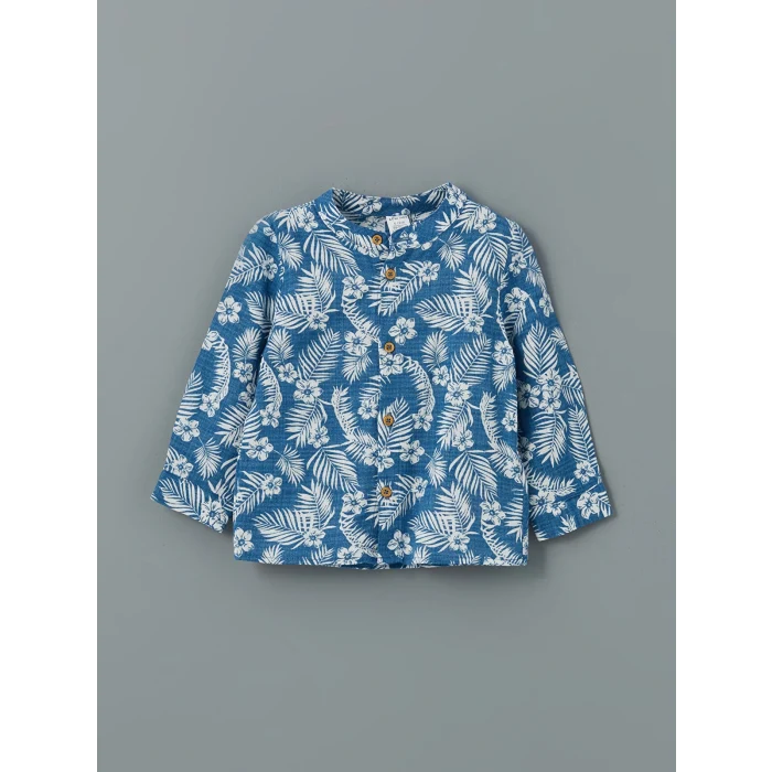 LCW baby MAVİ Hakim Yaka Erkek Bebek Gömlek ve Pantolon 2li