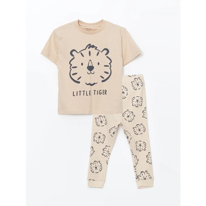 LCW baby BEJ Bisiklet Yaka Erkek Bebek Pijama Takımı