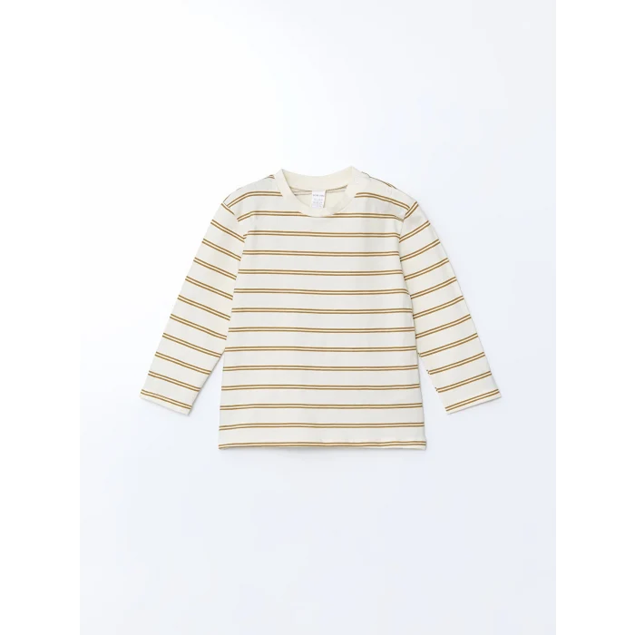 LCW baby KAHVERENGİ Bisiklet Yaka Çizgili Erkek Bebek Tişört ve Askılı Pantolon 2li