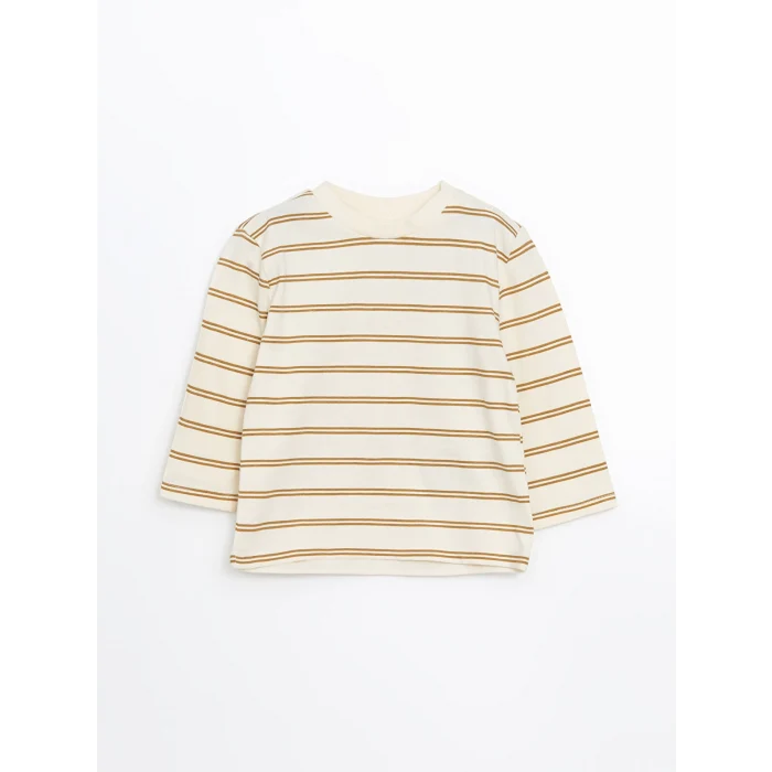 LCW baby KAHVERENGİ Bisiklet Yaka Çizgili Erkek Bebek Tişört ve Askılı Pantolon 2li