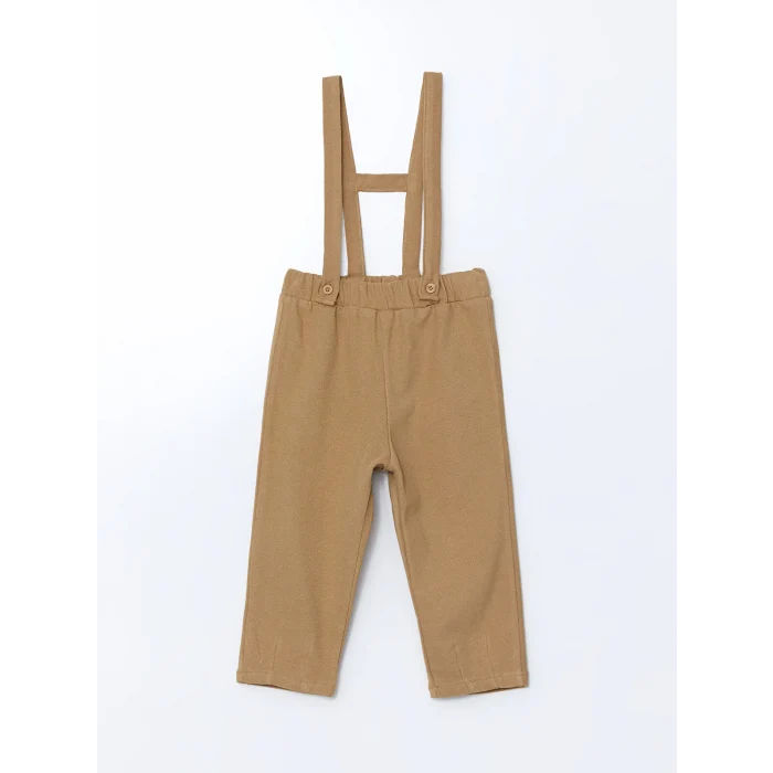 LCW baby KAHVERENGİ Bisiklet Yaka Çizgili Erkek Bebek Tişört ve Askılı Pantolon 2li