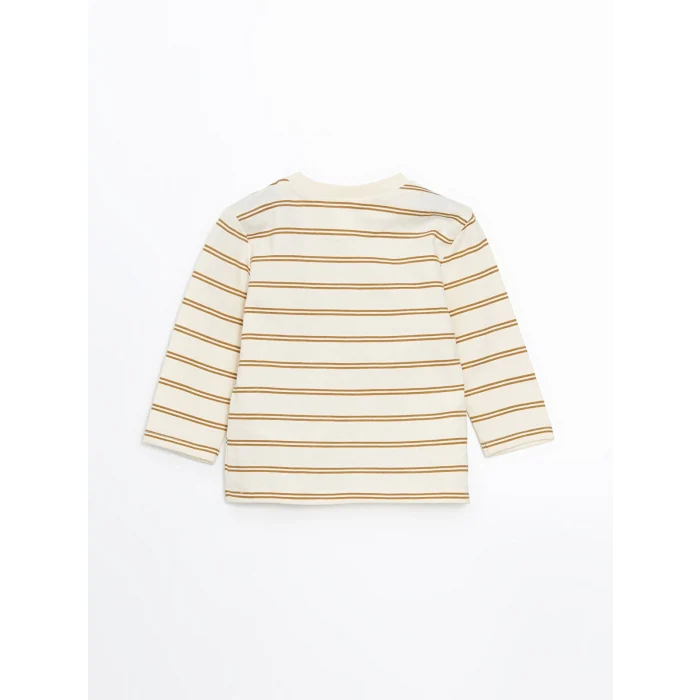 LCW baby KAHVERENGİ Bisiklet Yaka Çizgili Erkek Bebek Tişört ve Askılı Pantolon 2li