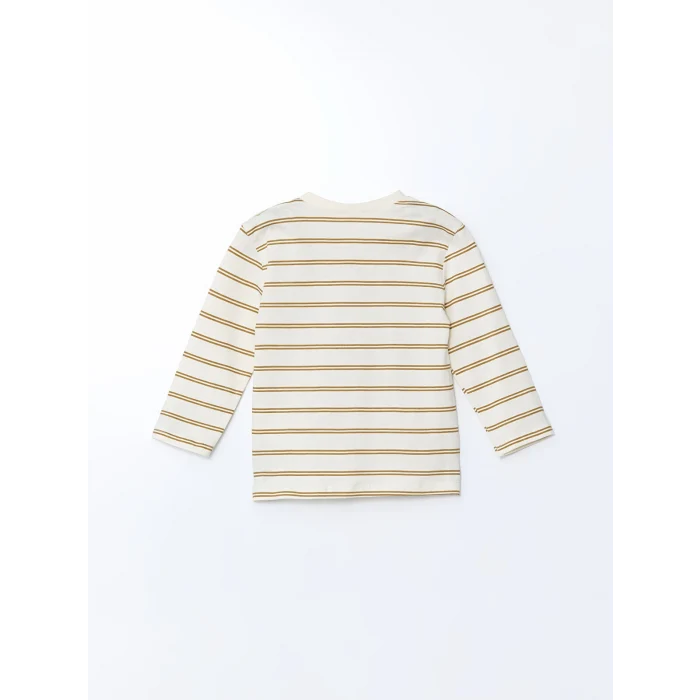 LCW baby KAHVERENGİ Bisiklet Yaka Çizgili Erkek Bebek Tişört ve Askılı Pantolon 2li