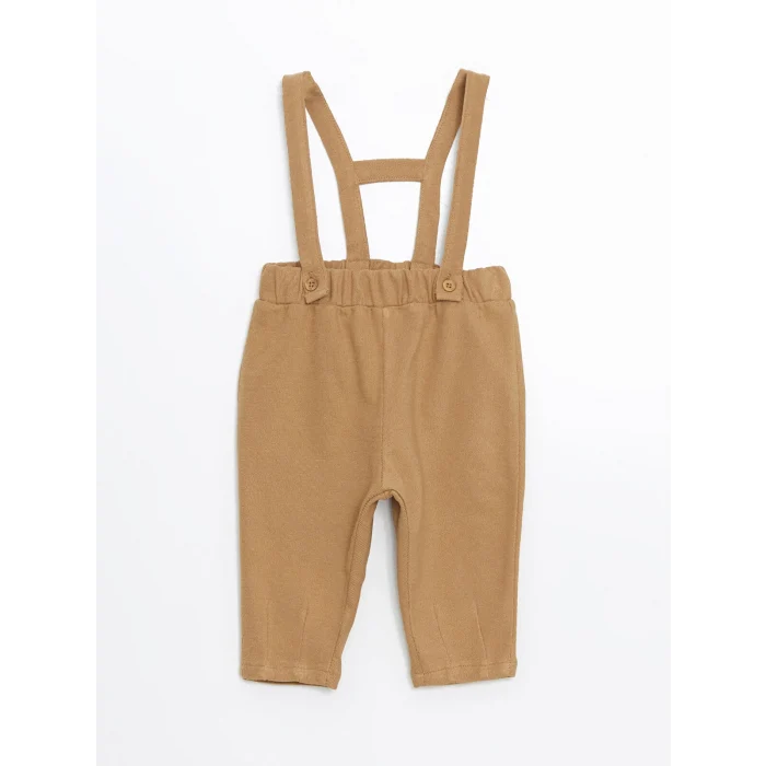 LCW baby KAHVERENGİ Bisiklet Yaka Çizgili Erkek Bebek Tişört ve Askılı Pantolon 2li