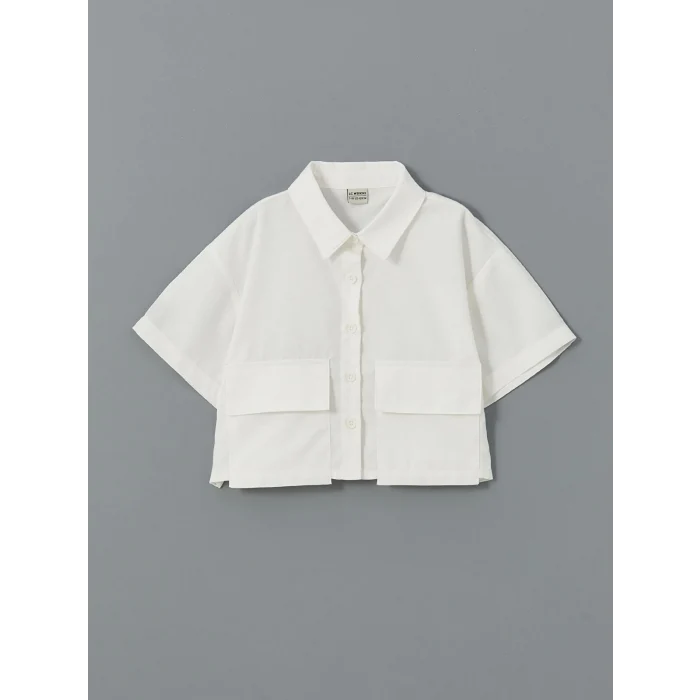 LCW Kids BEYAZ Basic Kısa Kollu Kız Çocuk Crop Gömlek