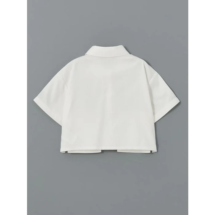 LCW Kids BEYAZ Basic Kısa Kollu Kız Çocuk Crop Gömlek