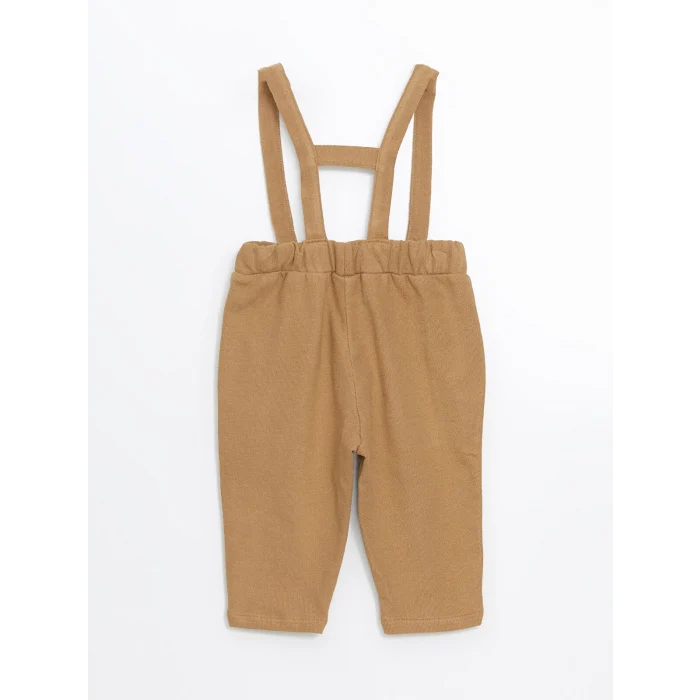 LCW baby KAHVERENGİ Bisiklet Yaka Çizgili Erkek Bebek Tişört ve Askılı Pantolon 2li