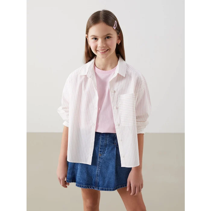 LCW Kids PEMBE Çizgili Kız Çocuk Crop Gömlek