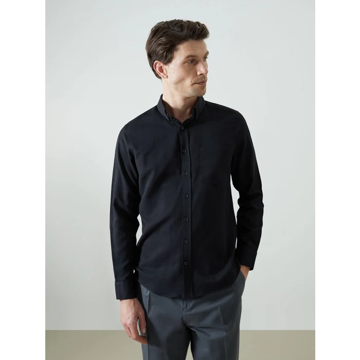 LCWAIKIKI Classic SİYAH Regular Fit Uzun Kollu Armürlü Erkek Gömlek