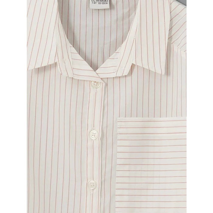 LCW Kids PEMBE Çizgili Kız Çocuk Crop Gömlek