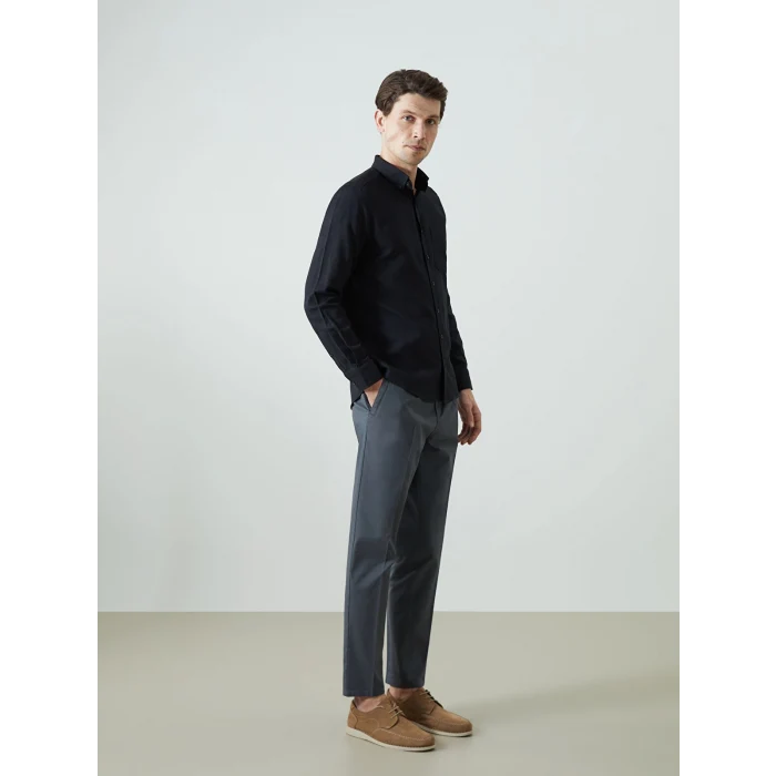 LCWAIKIKI Classic SİYAH Regular Fit Uzun Kollu Armürlü Erkek Gömlek