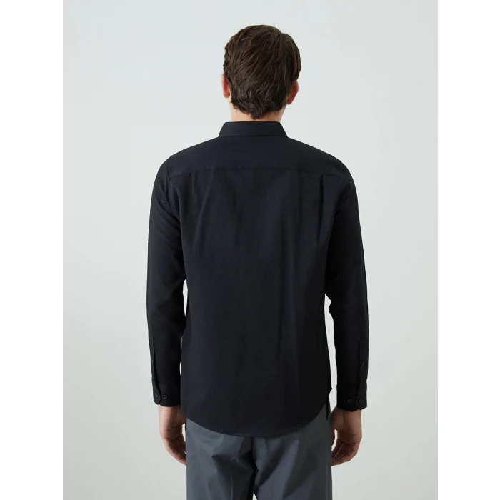 LCWAIKIKI Classic SİYAH Regular Fit Uzun Kollu Armürlü Erkek Gömlek