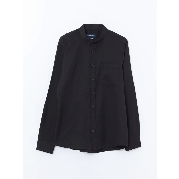 LCWAIKIKI Classic SİYAH Regular Fit Uzun Kollu Armürlü Erkek Gömlek