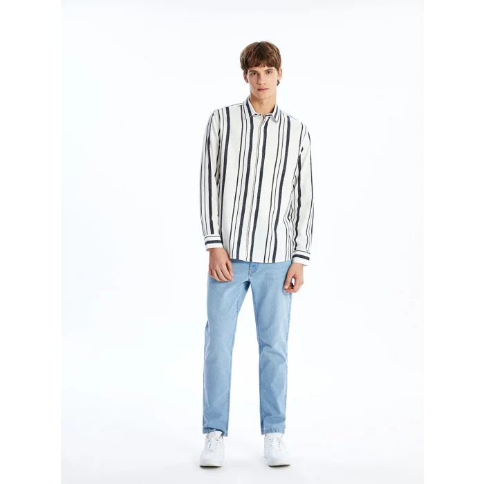 XSIDE LACİVERT Regular Fit Uzun Kollu Çizgili Erkek Gömlek