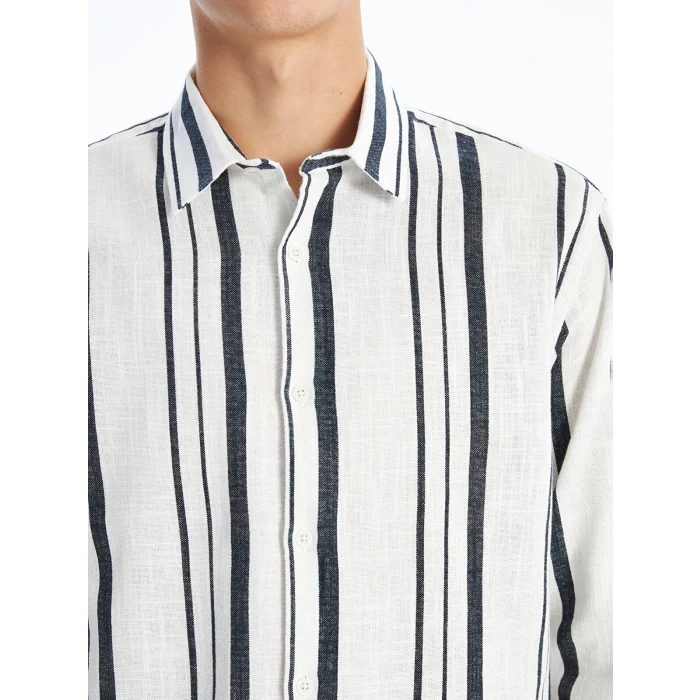 XSIDE LACİVERT Regular Fit Uzun Kollu Çizgili Erkek Gömlek