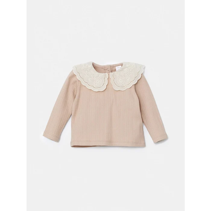 LCW baby BEJ Bebe Yaka Nakışlı Kız Bebek Bluz ve Tayt 2li