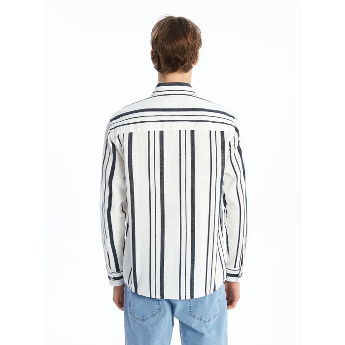 XSIDE LACİVERT Regular Fit Uzun Kollu Çizgili Erkek Gömlek