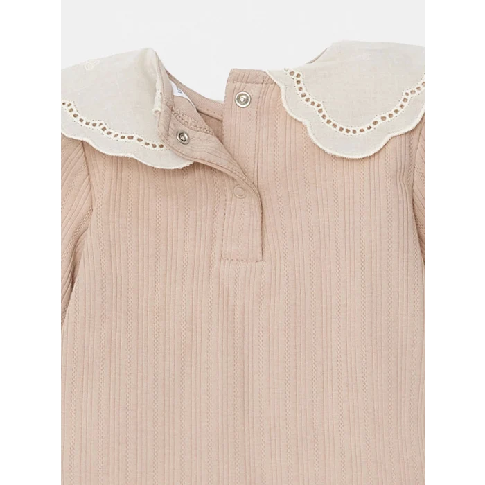 LCW baby BEJ Bebe Yaka Nakışlı Kız Bebek Bluz ve Tayt 2li