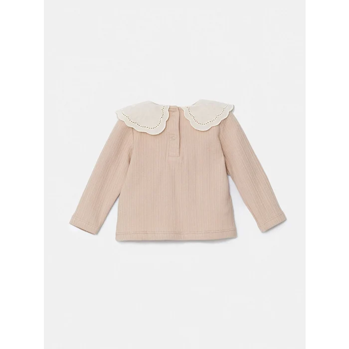 LCW baby BEJ Bebe Yaka Nakışlı Kız Bebek Bluz ve Tayt 2li