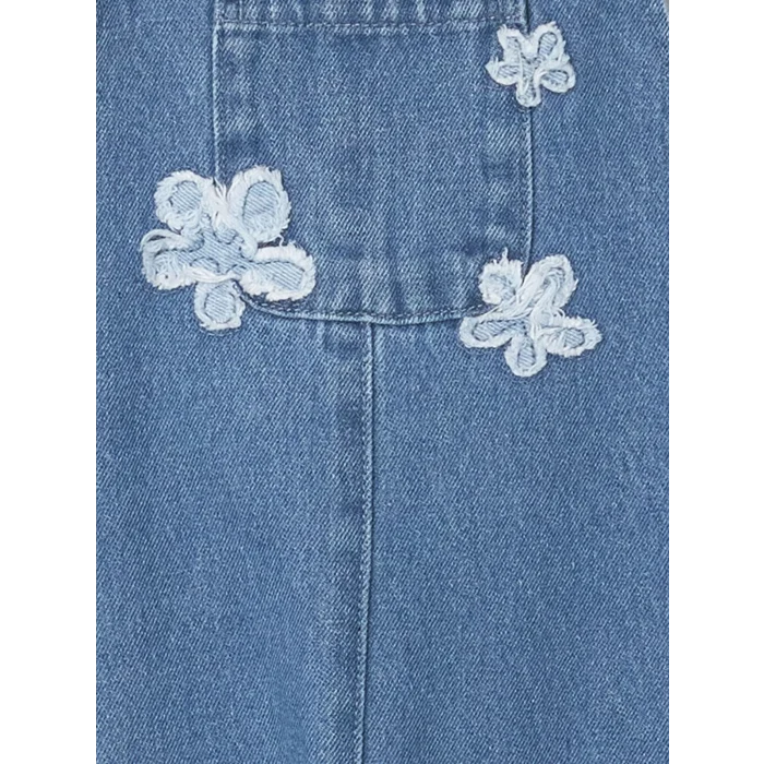 LCW Kids MAVİ Kare Yaka Nakışlı Kız Çocuk Jean Salopet Elbise