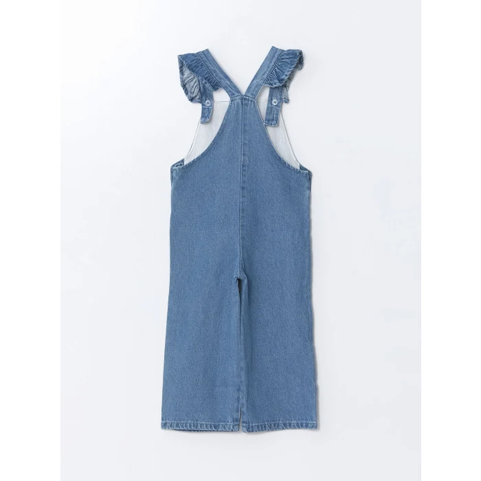 LCW Kids MAVİ Kare Yaka Nakışlı Kız Çocuk Jean Salopet Elbise