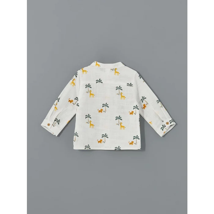 LCW baby EKRU Hakim Yaka Uzun Kollu Desenli Erkek Çocuk Gömlek ve Pantolon 2li Takım