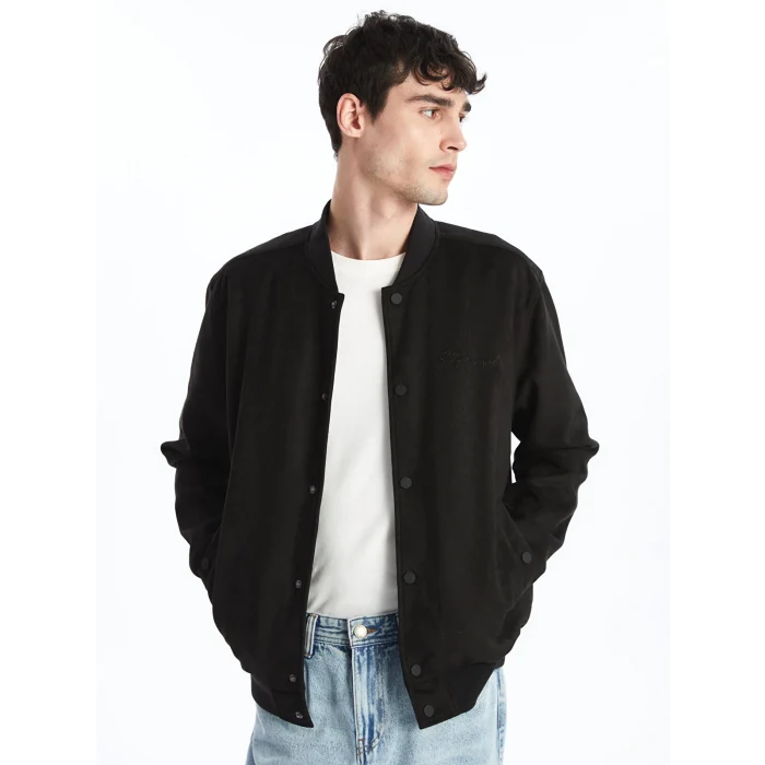 XSIDE SİYAH Standart Kalıp Kolej Yaka Erkek Bomber Mont