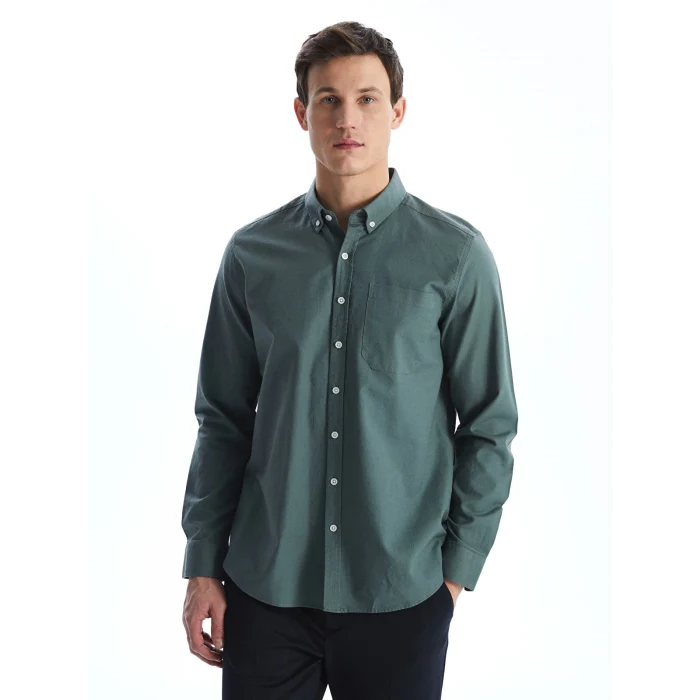 LCWAIKIKI Classic YEŞİL Regular Fit Uzun Kollu Oxford Erkek Gömlek