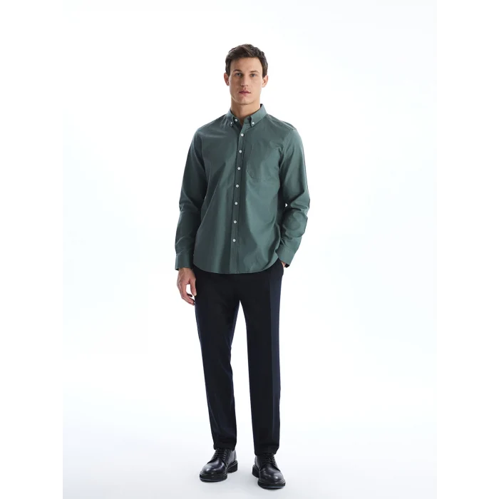 LCWAIKIKI Classic YEŞİL Regular Fit Uzun Kollu Oxford Erkek Gömlek