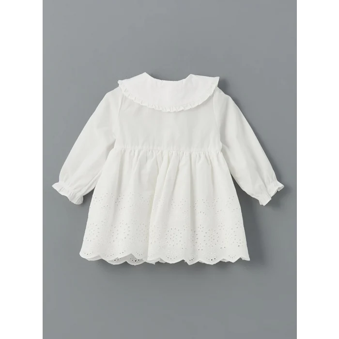 LCW baby EKRU Bebe Yaka Nakışlı Kız Bebek Elbise