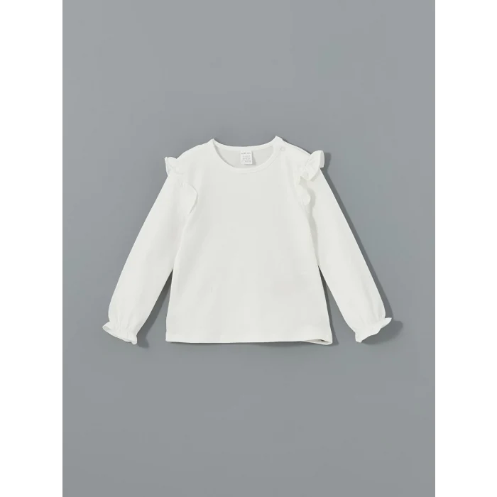 LCW baby İNDİGO Kare Yaka Kız Bebek Jean Salopet Elbise ve Tişört Takım