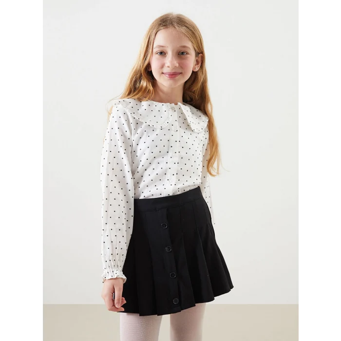 LCW Kids EKRU Bebe Yaka Puantiyeli Kız Çocuk Gömlek