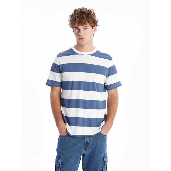 XSIDE İNDİGO Bisiklet Yaka Kısa Kollu Çizgili Penye Erkek Tişört