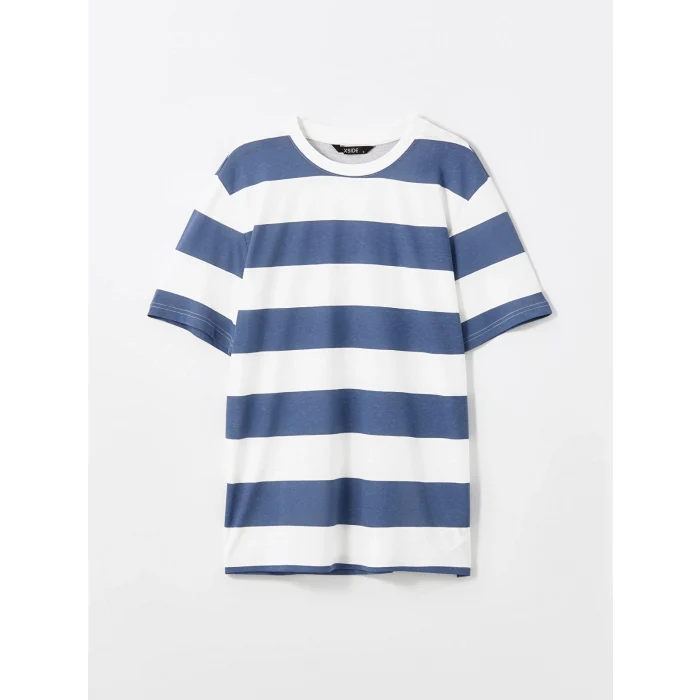 XSIDE İNDİGO Bisiklet Yaka Kısa Kollu Çizgili Penye Erkek Tişört