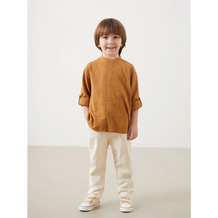 LCW Kids KAHVERENGİ Hakim Yaka Erkek Çocuk Gömlek ve Pantolon 2li