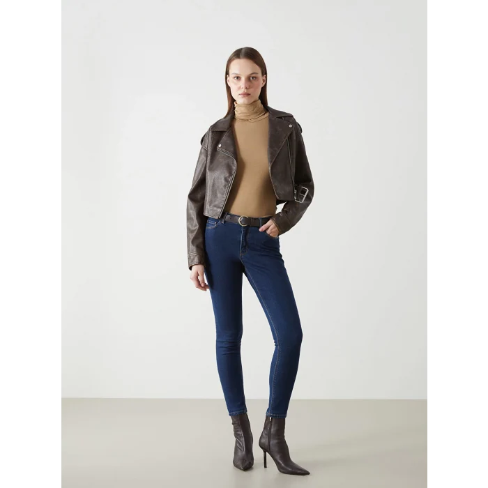 LCW Jeans İNDİGO Beli Kemerli Mercury Skinny Fit Kadın Jean Pantolon