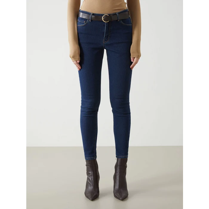 LCW Jeans İNDİGO Beli Kemerli Mercury Skinny Fit Kadın Jean Pantolon