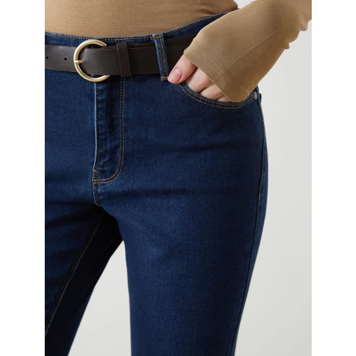 LCW Jeans İNDİGO Beli Kemerli Mercury Skinny Fit Kadın Jean Pantolon